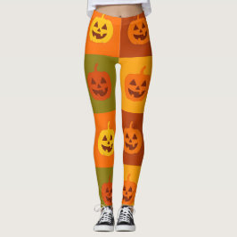 Färgglatt Halloween-pumpa-rutnät Leggings