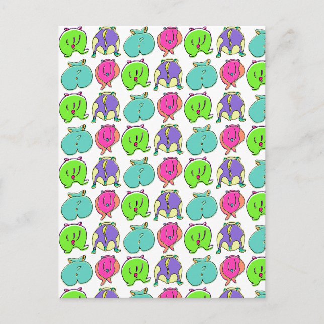 Färgglatt hamstrar bakdelar mönster vykort (Framsida)