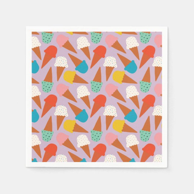 Färgglatt Handritat Mönster för Glasskon Pappersservett (Framsidan)