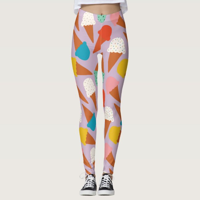 Färgglatt Handritat Mönster för Glasskoner Leggings (Framsida)