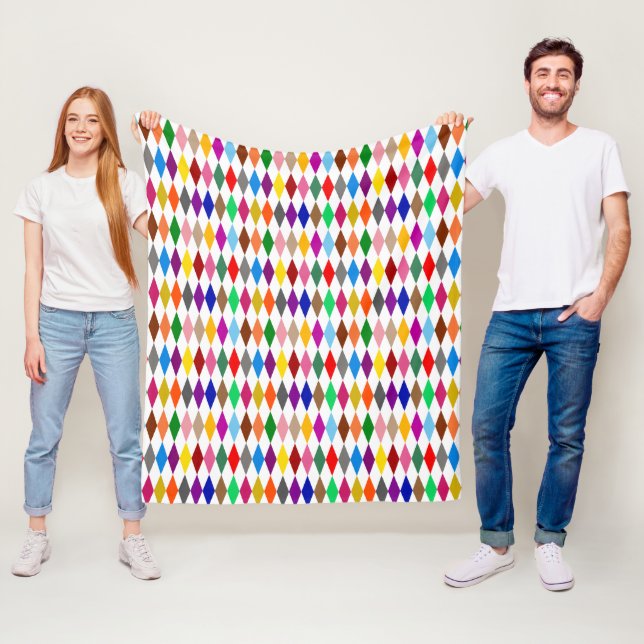 Färgglatt Harlekin-diamantdesign Vitt  Fleecefilt (På plats)