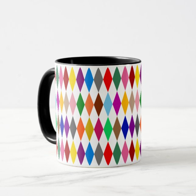 Färgglatt Harlekin Diamanter Design Vit  Mugg (Framsida vänster)