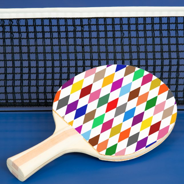 Färgglatt Harlekin Diamanter Design Vit  Pingisracket (Insitu)