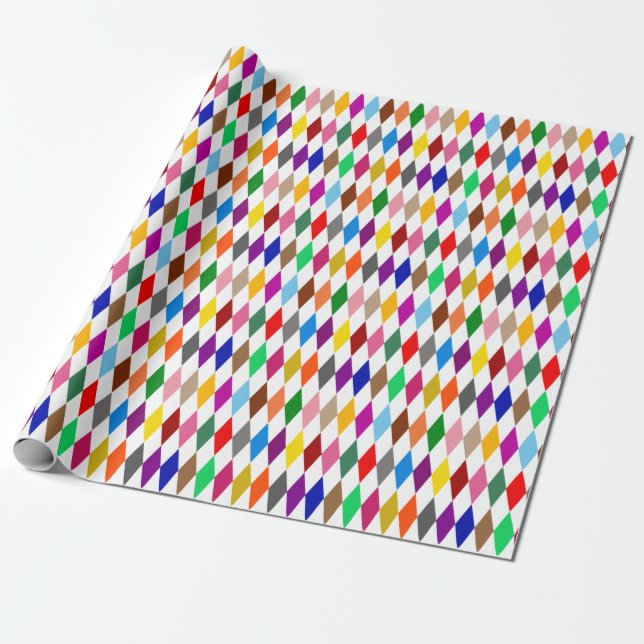 Färgglatt Harlekin Diamanter Design Vit  Presentpapper (Utrullad)