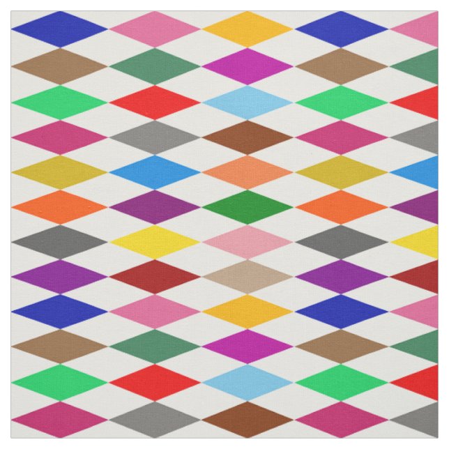 Färgglatt Harlekin Diamanter Design Vit  Tyg (Provkarta)