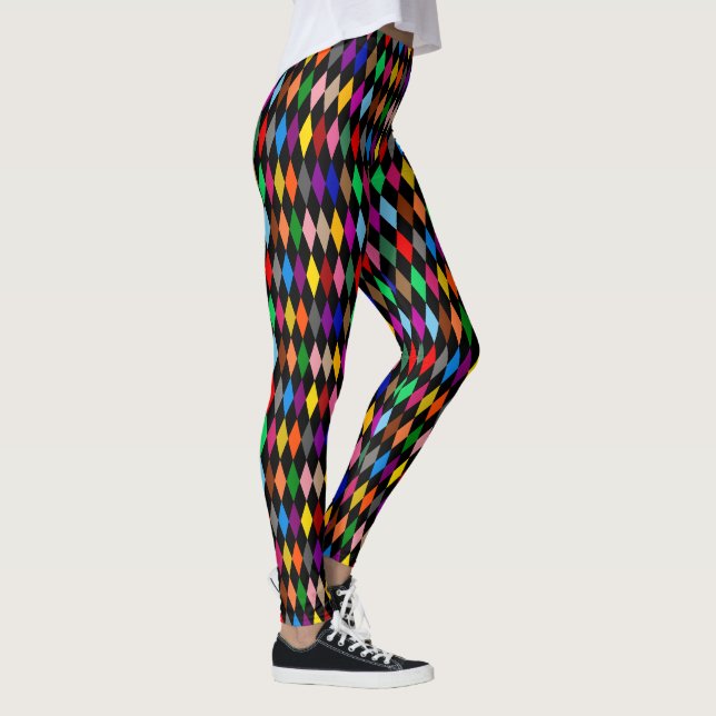 Färgglatt Harlequin-diamantdesign Svart  Leggings (Höger)