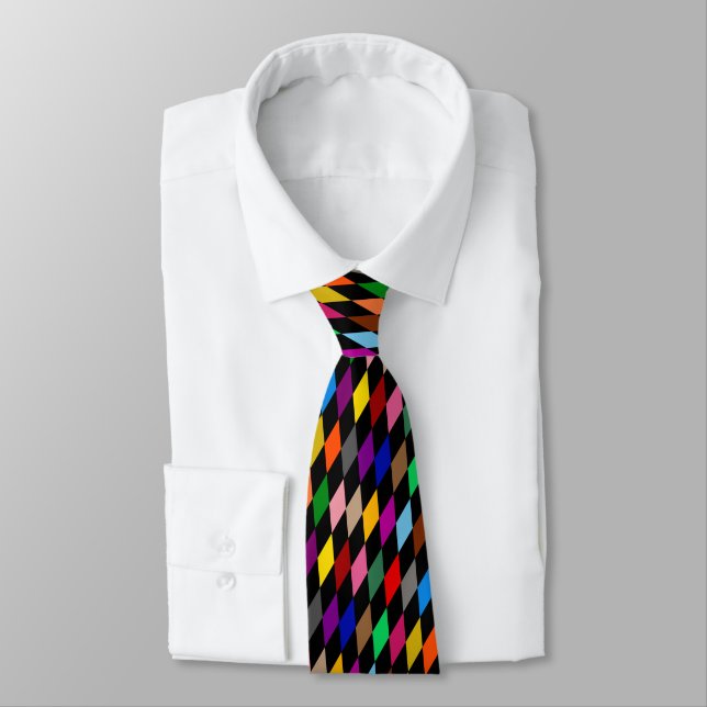 Färgglatt Harlequin-diamantdesign Svart  Slips (Bunden)