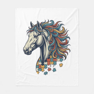 Färgglatt Hästpusselbit Vintage Gravyr T-Shirt Fleecefilt