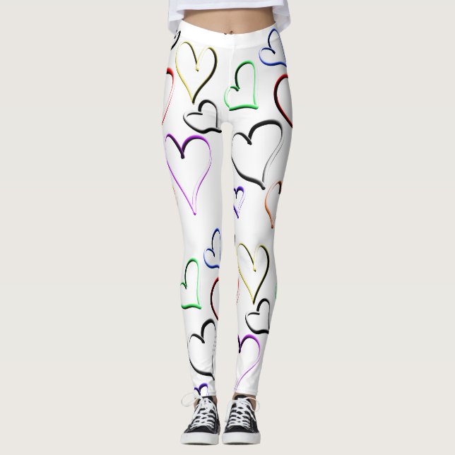 Färgglatt hjärtmönster leggings (Framsida)