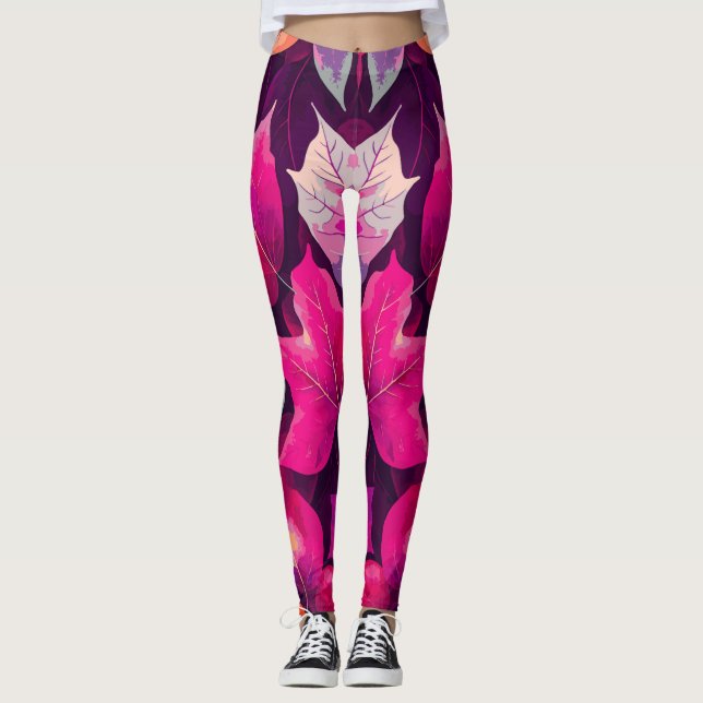 Färgglatt höstlövsmönster-68218 leggings (Framsida)