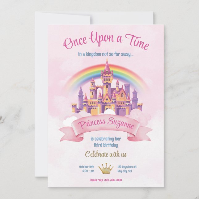 Färgglatt Illustrativ Prinsessa Födelsedagsfest Inbjudningar (Framsida)
