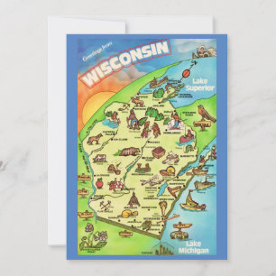 Färgglatt Illustrerad 5x7 Stor Wisconsin Postkort