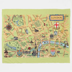 Färgglatt illustrerad karta över London Fleecefilt