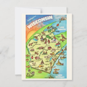 Färgglatt illustrerad vykort från Wisconsin