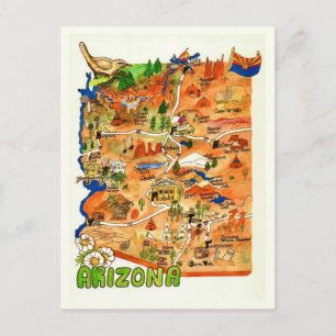 Färgglatt Illustrerat Arizona Kartkort Vykort