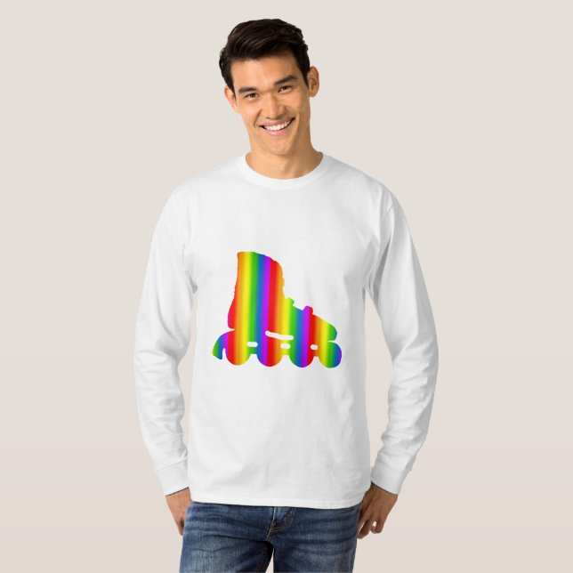 Färgglatt Inline skate Rainbow Långärmad T-Shirt (Hel framsida)