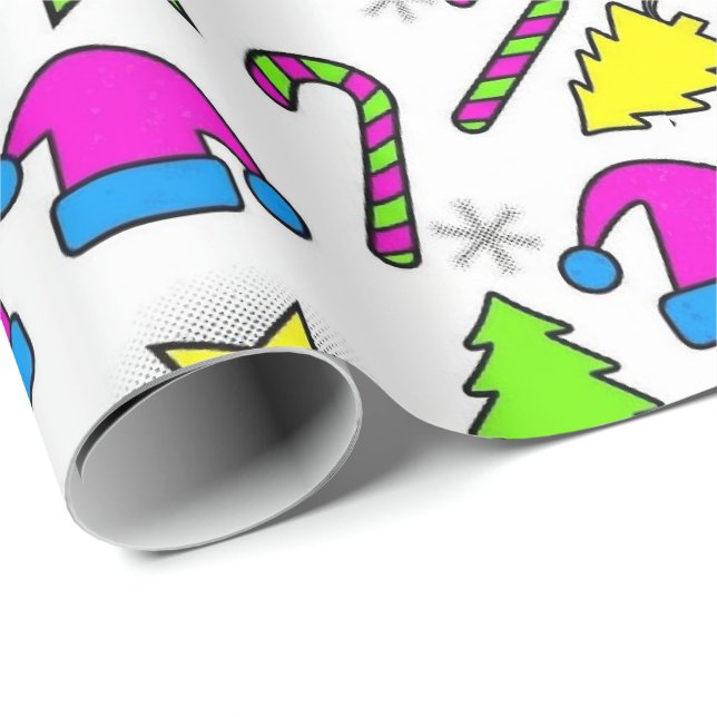Färgglatt julfirande sömlöst mönster presentpapper (Rullad Hörn)