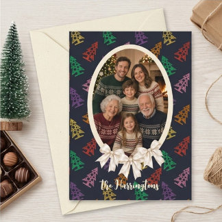 Färgglatt julgransmönster familjefotokort