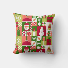Färgglatt julinspirerat rutnät med högtidsikoner kudde