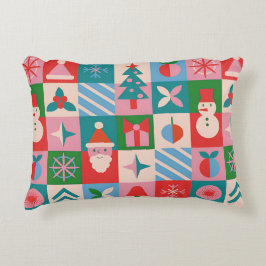 Färgglatt julinspirerat rutnät med högtidsikoner prydnadskudde