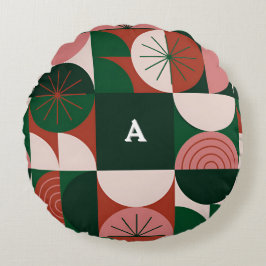 Färgglatt julinspirerat rutnät med högtidsikoner rund kudde