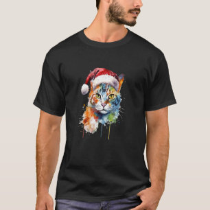 Färgglatt Katt Bär Santa Hatt Katten Ful Jul T Shirt