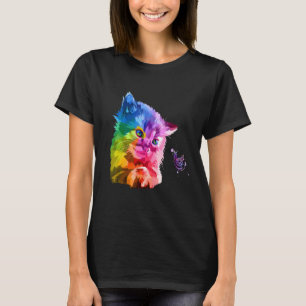 Färgglatt katt huvud Pop Style Ljus katt och kulle T Shirt