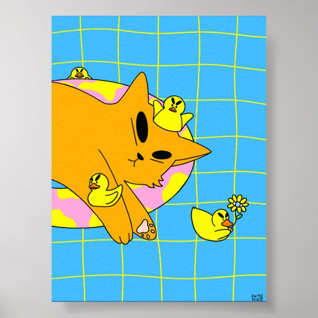 Färgglatt Katt i Poolens Badrum Poster (Framsidan)