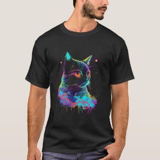 Färgglatt Katt Kisse Adoption Psykedelisk konst T Shirt