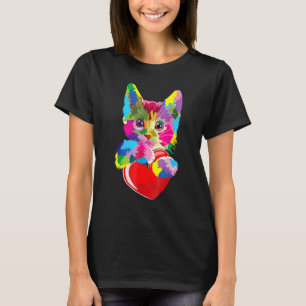 Färgglatt Katt Kramar Hjärtat Alla Hjärtans Dag T Shirt