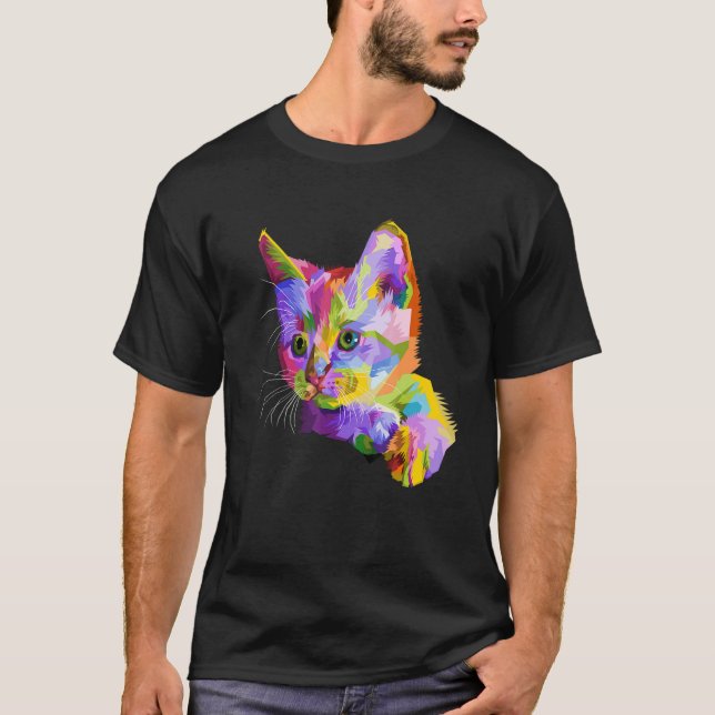 Färgglatt kattgrafik t shirt (Framsida)