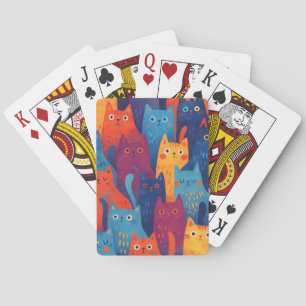 Färgglatt Kattmönster i Tecknad Stil Söt och Nyc Casinokort