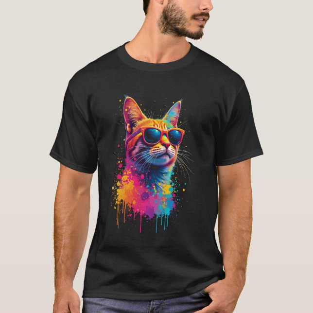 Färgglatt kattmotiv t shirt (Framsida)