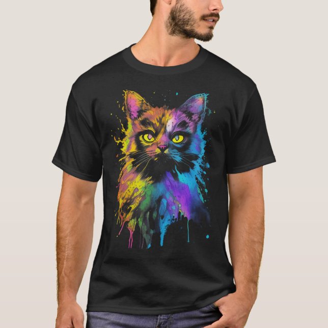 Färgglatt Kattporträtt  1 T Shirt (Framsida)