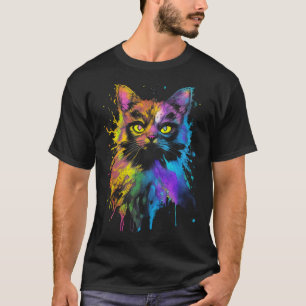 Färgglatt Kattporträtt 1 T Shirt