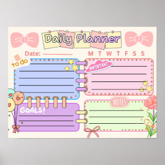 färgglatt kawaii daglig planerare poster