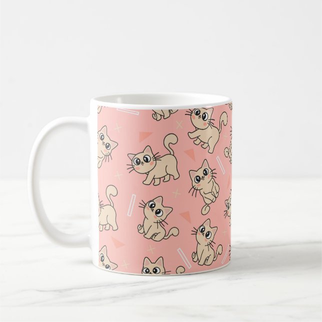 Färgglatt Kawaii sött kattmönster för kattälskare  Kaffemugg (Vänster)
