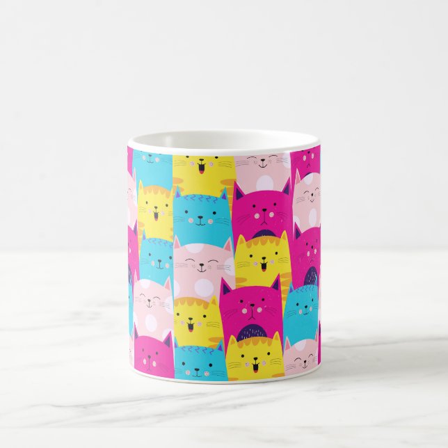 Färgglatt Kawaii sött kattmönster för kattälskare Kaffemugg (Center)