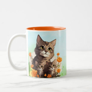 Färgglatt Kawaii sött Kattmönster för kattälskare Två-Tonad Mugg