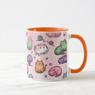 Färgglatt Kawaii Tjocka Katter Mönster Mugg