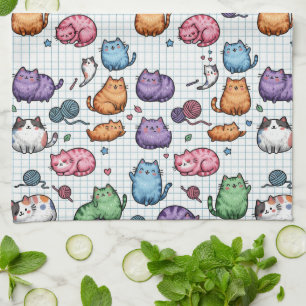 Färgglatt Kawaii Tjocka Katter Mönster på Grafpapp Kökshandduk