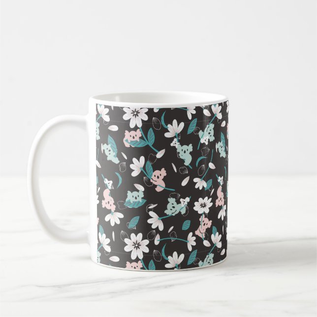 Färgglatt Koalamönster Sött Djur och Blommor Kaffemugg (Vänster)