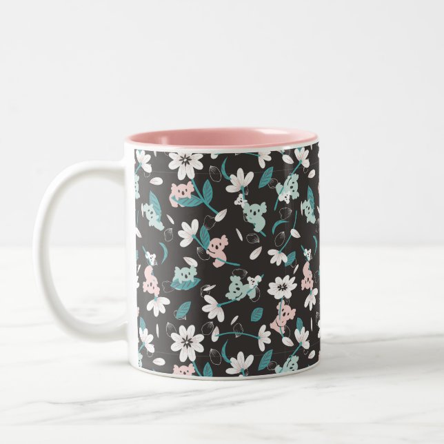 Färgglatt Koalamönster Sött Djur och Blommor Två-Tonad Mugg (Vänster)