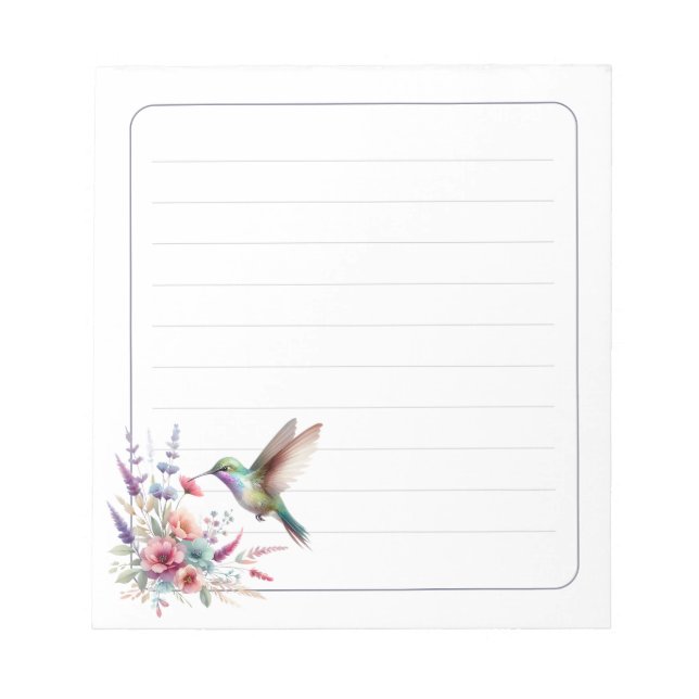 Färgglatt Kolibri Blommig Linjerat Skrivande Anteckningsblock (Framsida)