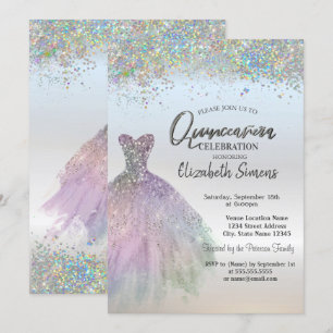 Färgglatt Konfetti  Klänning Quinceañera Inbjudningar