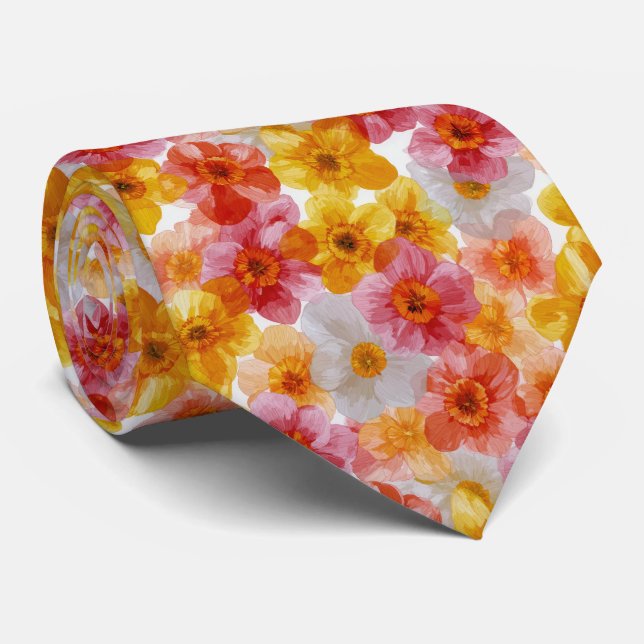 Färgglatt lager av påskliljor blomster mönster slips (Rullad)