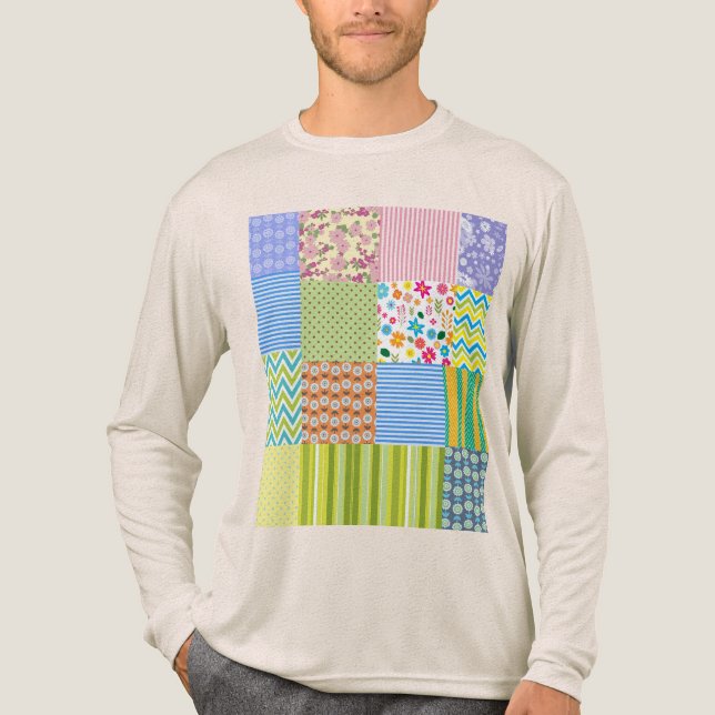 Färgglatt lapptäcks-mönstrad grafisk t-shirt (Framsida)