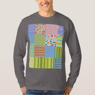 Färgglatt lapptäcks-mönstrad grafisk t-shirt