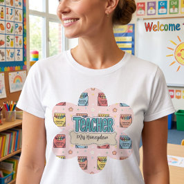 Färgglatt lärare skolkredeonmönster t shirt