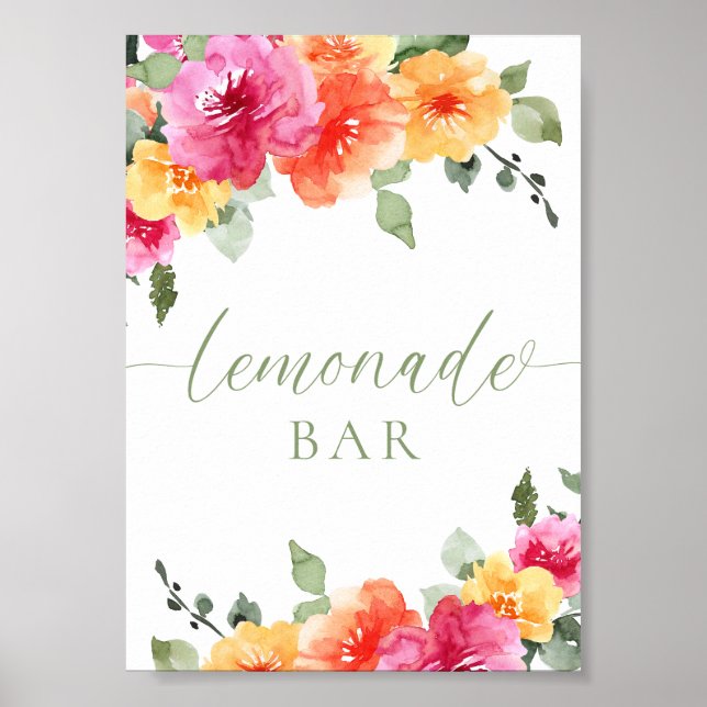 Färgglatt ljust blommande lemonadbar  poster (Framsidan)